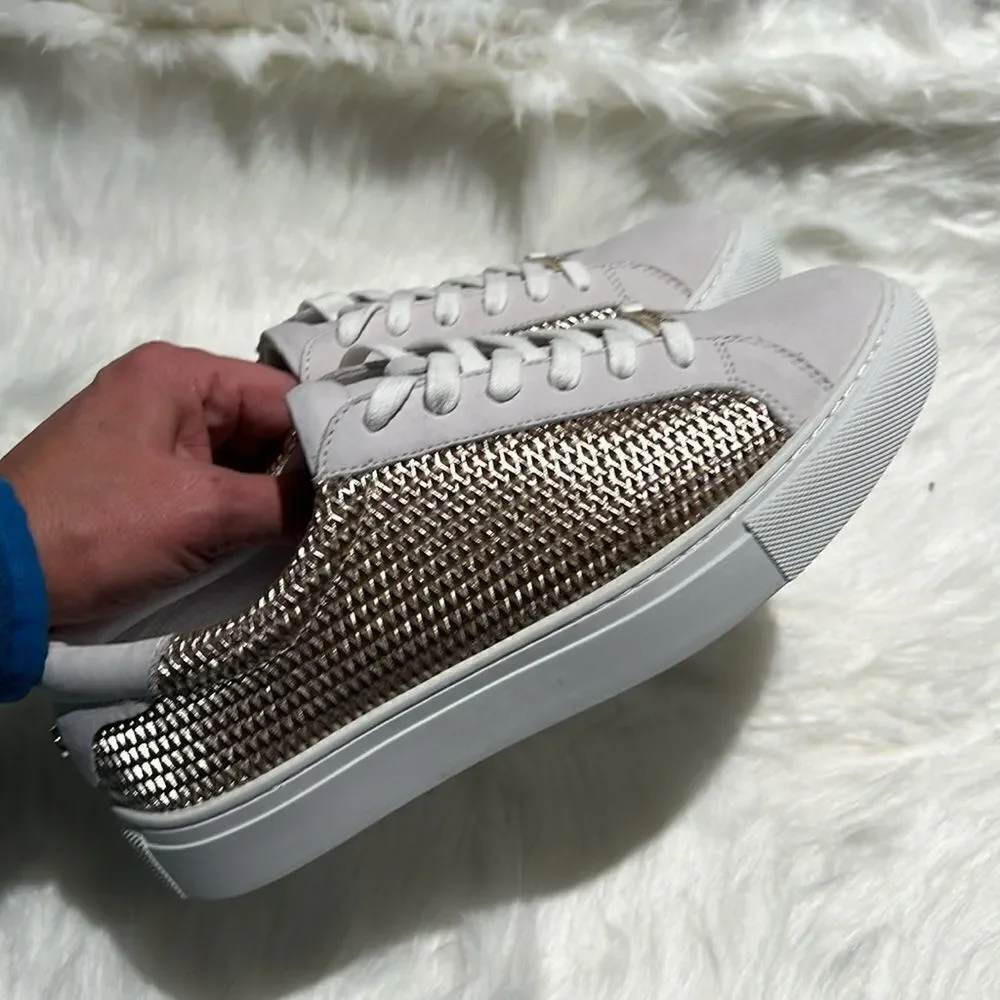J/Slides Gold Hilton Leather‎ Platform Sneaker. Size 7.5.  B69